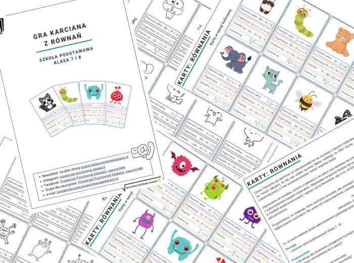 Karty do gry z równań (klasa 7-8)