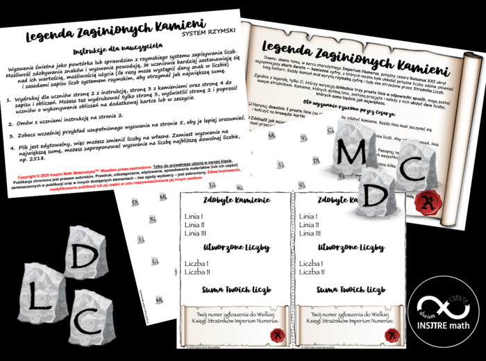 SYSTEM RZYMSKI - Legenda Zaginionych Kamieni. Rzymski system zapisu liczb (liczby rzymskie).