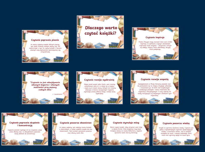 DLACZEGO WARTO CZYTAĆ KSIĄŻKI? - zalety czytania - Dzień Książki – BIBLIOTEKA - gazetka – wersja 1
