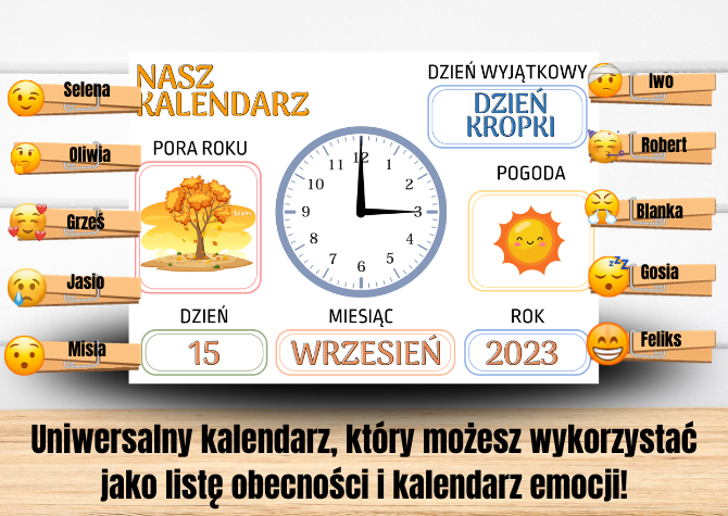 Nasz kalendarz - lista obecności oraz emocje