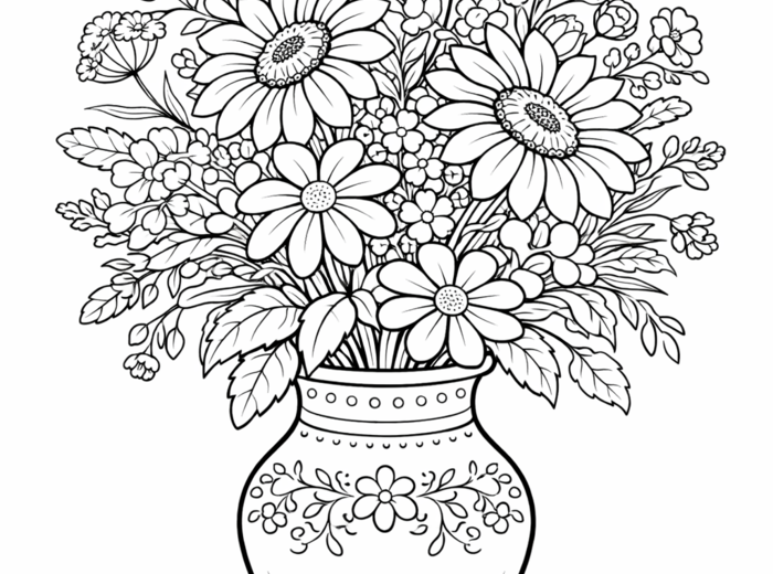Bukiety kwiatów w wazonach - kolorowanki (6 stron) PDF do druku