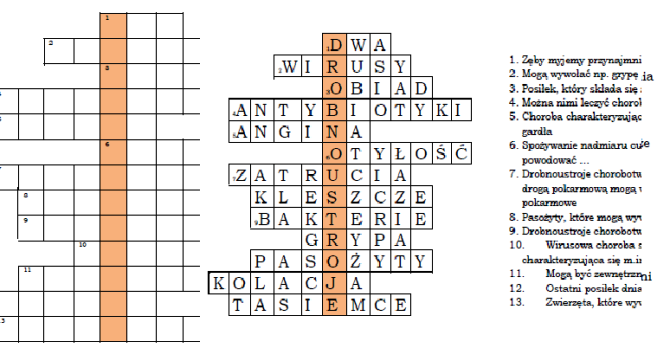 Logogryf do tematu Choroby zakaźne i pasożytnicze przyroda 4