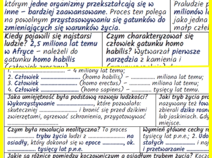 Początek ludzkości – notatka i karta pracy