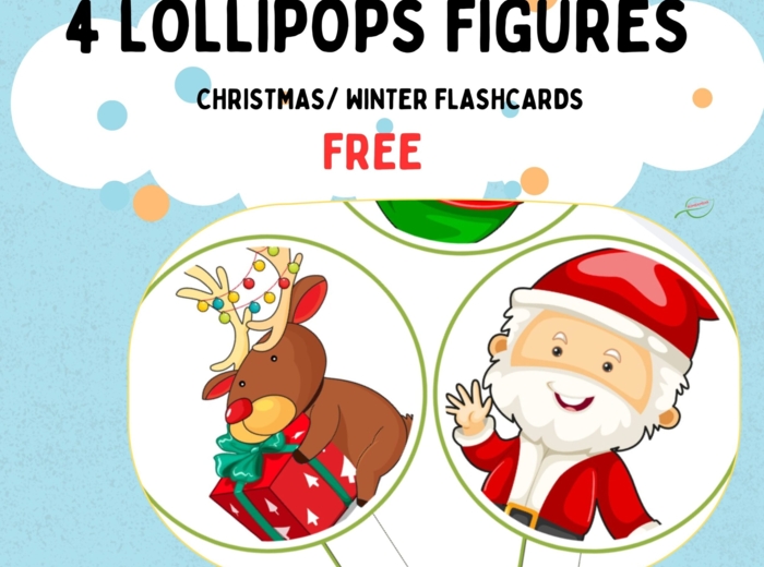 Christmas/ Santa flash cards in the shape of lollipops, Lizaki przedstawiąjące postacie świąteczne. Dobre dla SPE