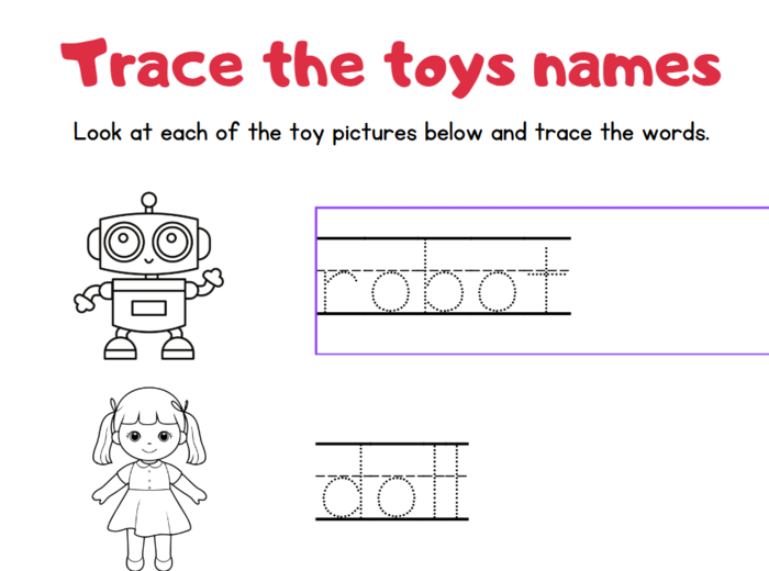 Toys - pisanie po śladzie.