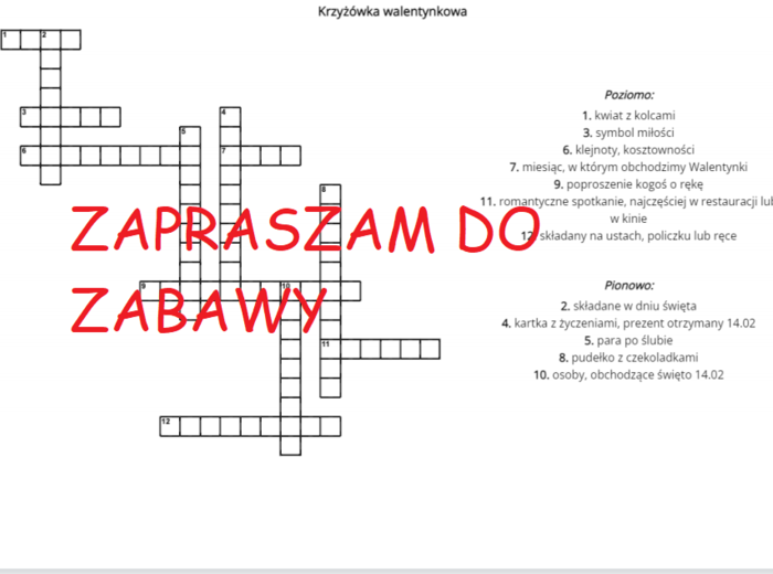 ♥♥♥♥Krzyżówka walentynkowa