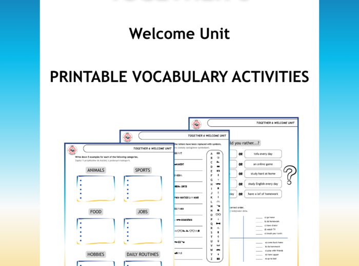 Together 6 Welcome Unit Vocabulary Acitvities