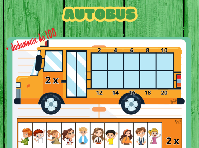 Matematyczny autobus- tabliczka mnożenia + dodawanie do 100