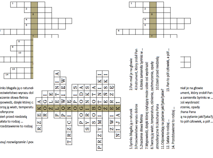 Logogryf dla klasy 2 do mitu o fletni Pana