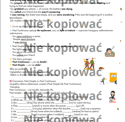 Scenariusz i karta pracy "Power cut in the town center" Past Simple v. Continuous B1