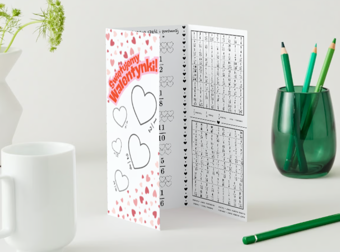 Ułamki na walentynki - wersja od 4 klasy
