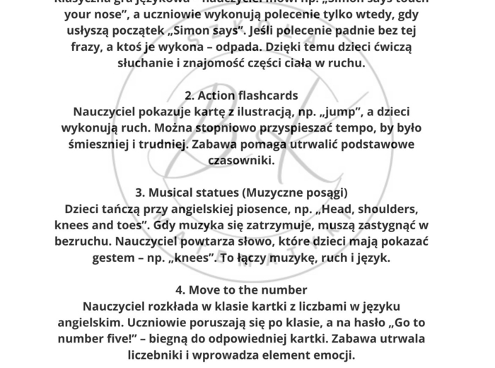 50 aktywnych pomysłów na rozpoczęcie lekcji języka angielskiego w klasach 1-3