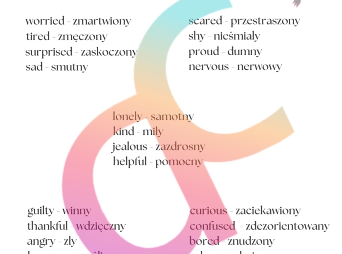 Angielski - Emotions - 2 rodzaje słownika obrazkowego, indywidualne karty BINGO, 4 ćwiczenia