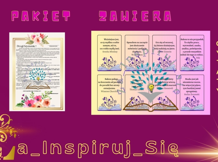 Pakiet materiałów na zakończenie roku: dyplomy, kartki do nagród, list, cytaty motywacyjne