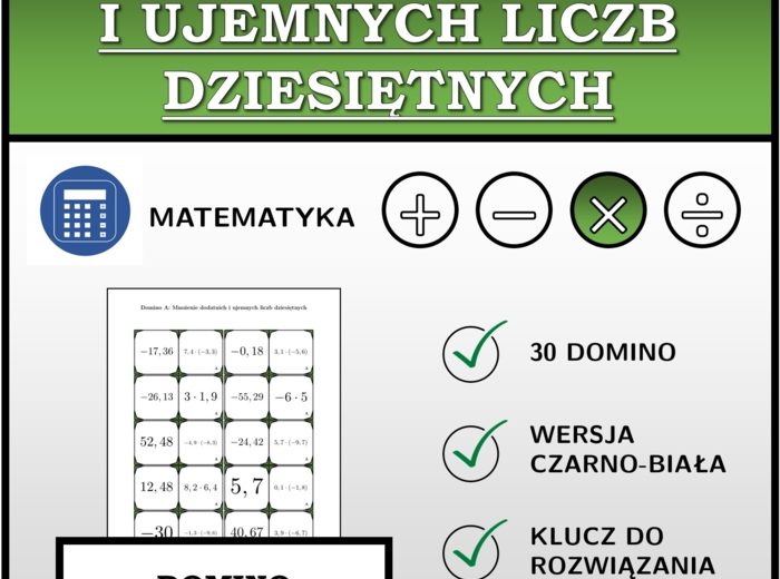 Domino - Mnożenie dodatnich i ujemnych liczb dziesiętnych | matematyka
