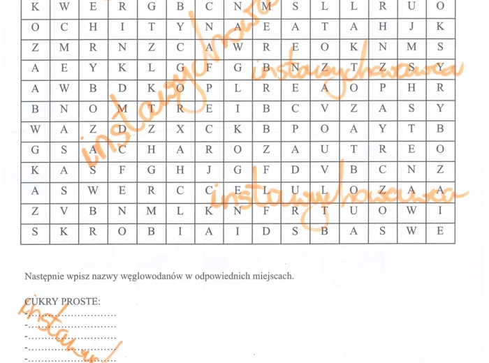 Węglowodany-wykreślanka