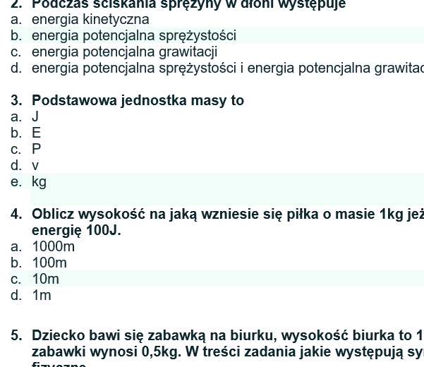Test Energia potencjalna i kinetyczna.