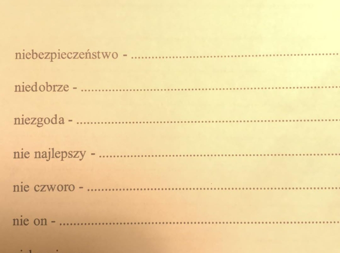 Pisownia cząstki "nie" z różnymi częściami mowy. Sprawdzian/karta pracy