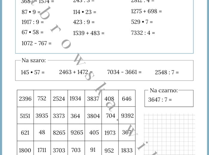 Działania pisemne - kodowanka