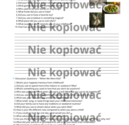 Karta pracy + czytanka "Used to - Nostalgic Past" B1