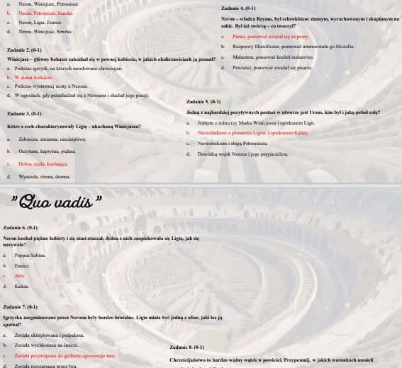 Test wprowadzający/powtórzeniowy z lektury "Quo vadis"