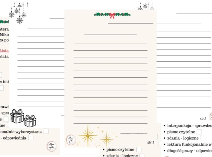 List do Mikołaja - szablony + listy kontrolne