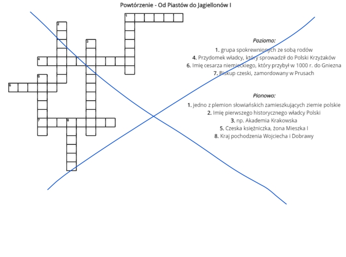 Krzyżówka powtórzeniowa - Mieszko I, Bolesław Chrobry, Kazimierz Wielki