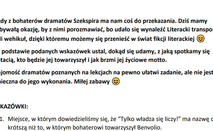 Zagadka logiczna - dramaty Szekspira