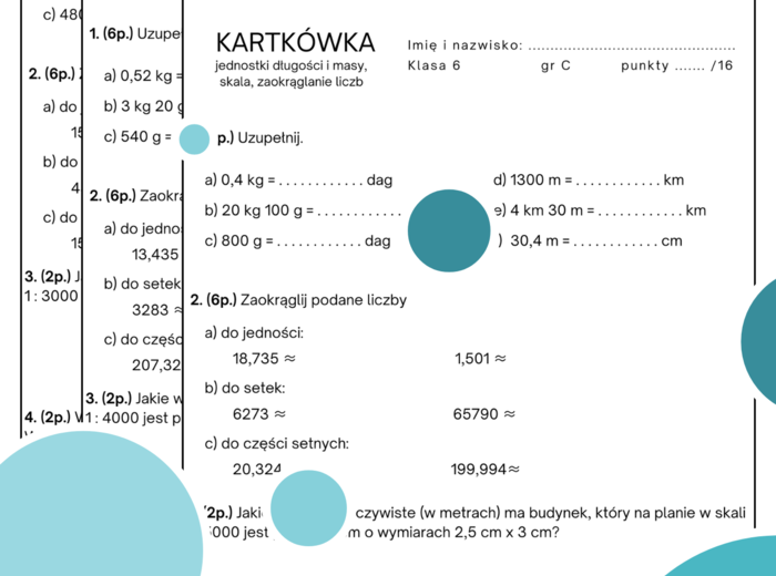 Kartkówka - jednostki, zaokrąglanie, skala. Klasa 6