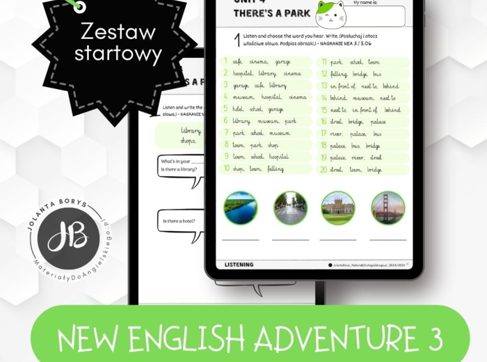 New English Adventure 3 - Unit 4 There's a park - 2 karty pracy