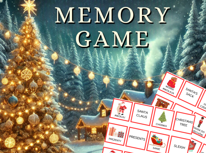 ŚWIĄTECZNE MEMORY - ANGIELSKIE SŁÓWKA, gra, zabawa, Boże Narodzenie, zima