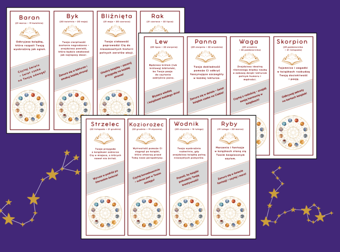 ⭐ Książkowy horoskop – motywacyjne zakładki dla uczniów ⭐- andrzejki – biblioteka – zajęcia z wychowawcą – świetlica – wersja 3