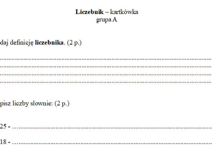 Liczebnik kartkówka klasa 4
