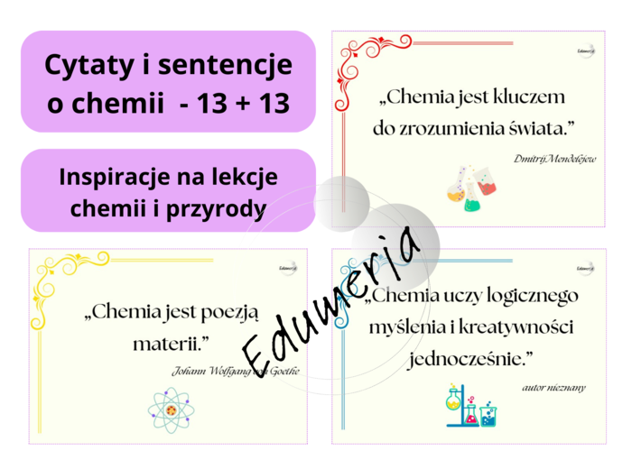 Chemiczne cytaty - 13 + 13 kart inspirujących - wersja pełna i ekonomiczna do wydruku