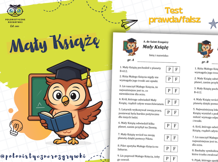 Mały Książę. Test prawda/fałsz. Kartkówka z treści lektury. Lektura obowiązkowa