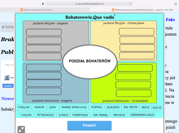 Interaktywna karta pracy - postacie w "Quo vadis"