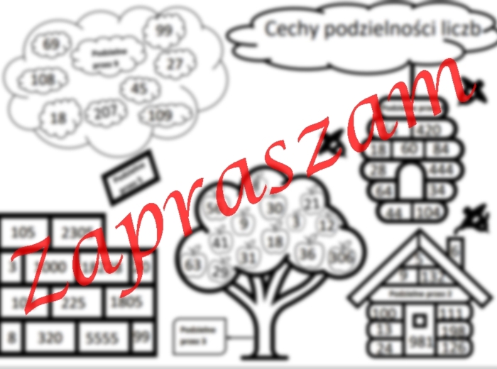 Matematyka. Cechy podzielności liczb. Rysowana karta pracy. Szkoła podstawowa.