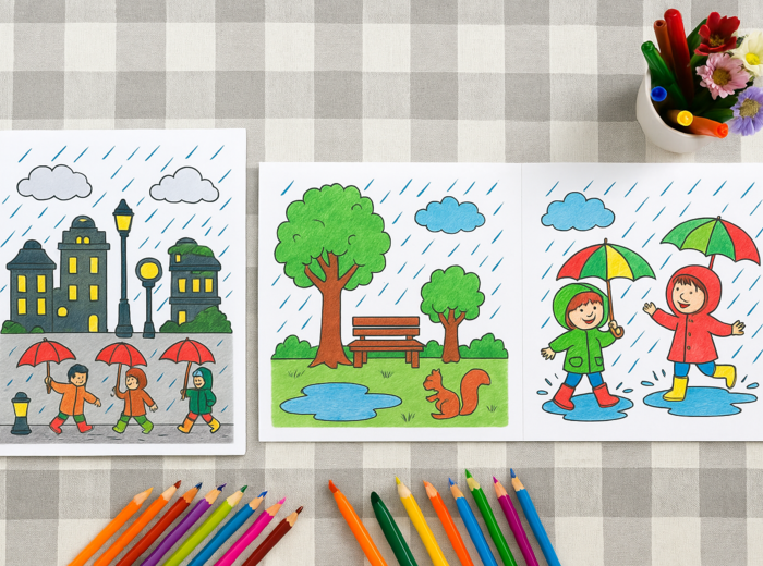 Kolorowanka „Deszczowe miasto”