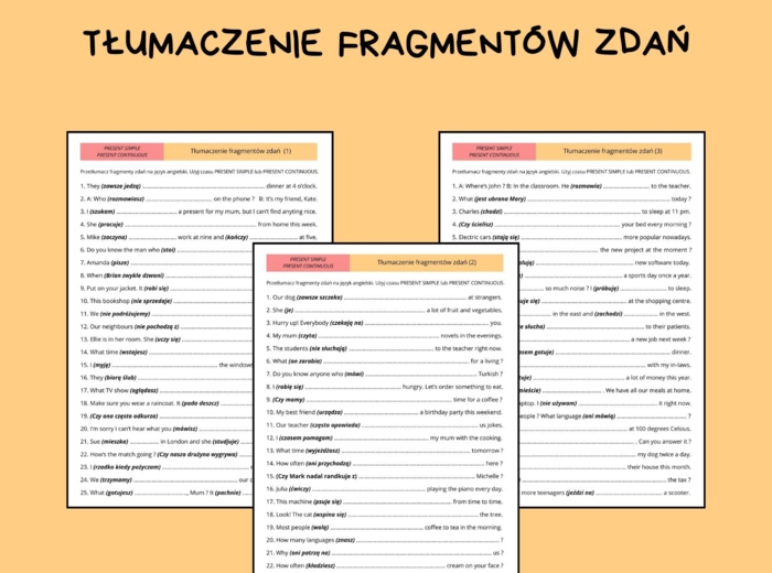 PRESENT SIMPLE vs. PRESENT CONTINUOUS - Tłumaczenie fragmentów zdań