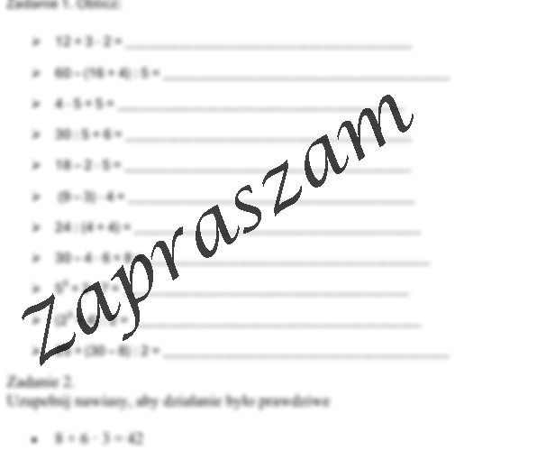 Kolejność wykonywania działań - kartkówka, karta pracy