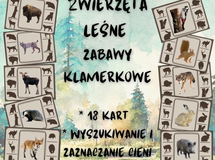 Zwierzęta leśne zabawy klamerkowe CIENIE