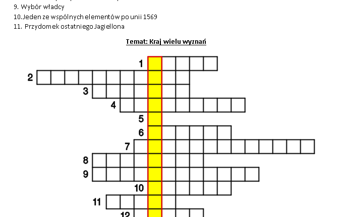 Krzyżówki powtórzeniowe - Rzeczpospolita w XVI wieku