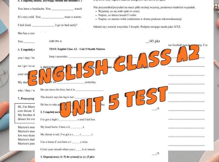 English Class A2 Unit 5 - Test A/B (audio + klucz)