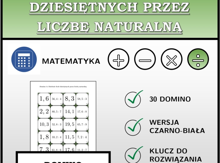 Domino - Dzielenie liczb dziesiętnych przez liczbę naturalną | matematyka