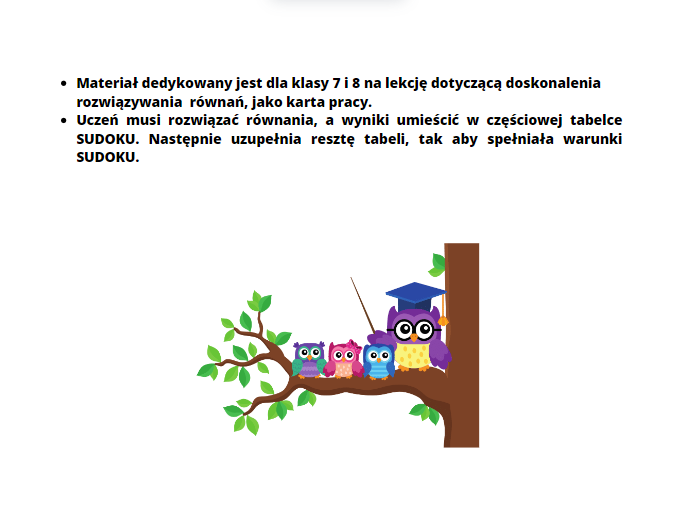 Niedokończone SUDOKU - rozwiązywanie równań