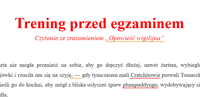 Trening przed egzaminem - ,,Opowieść wigilijna''