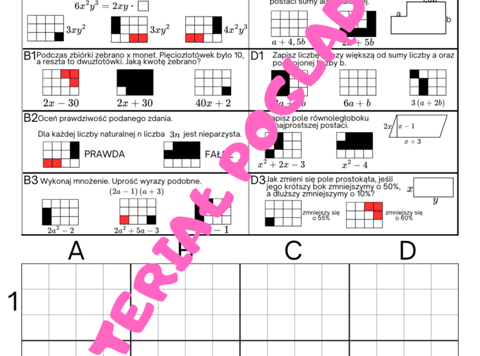 Kolorowanka xxl - wyrażenia algebraiczne. Klasa 7. Klasa 8