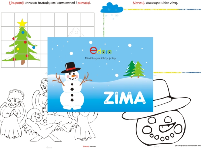 Przedszkole. Zima. Zimowe karty pracy. Napis. Dekoracje