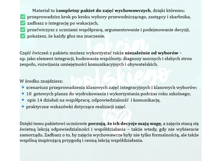 WYBIERAMY KLASOWY SAMORZĄD-INTEGRACJA, ODPOWIEDZIALNOŚĆ, ZABAWA. SCENARIUSZ CYKLU ZAJĘĆ WYCHOWAWCZYCH DLA KLAS 4-8 .