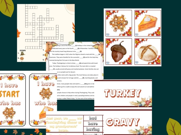 Thanksgiving day - święto dziękczynienia. Materiały i gry językowe dla klas 4-8. Escape room.